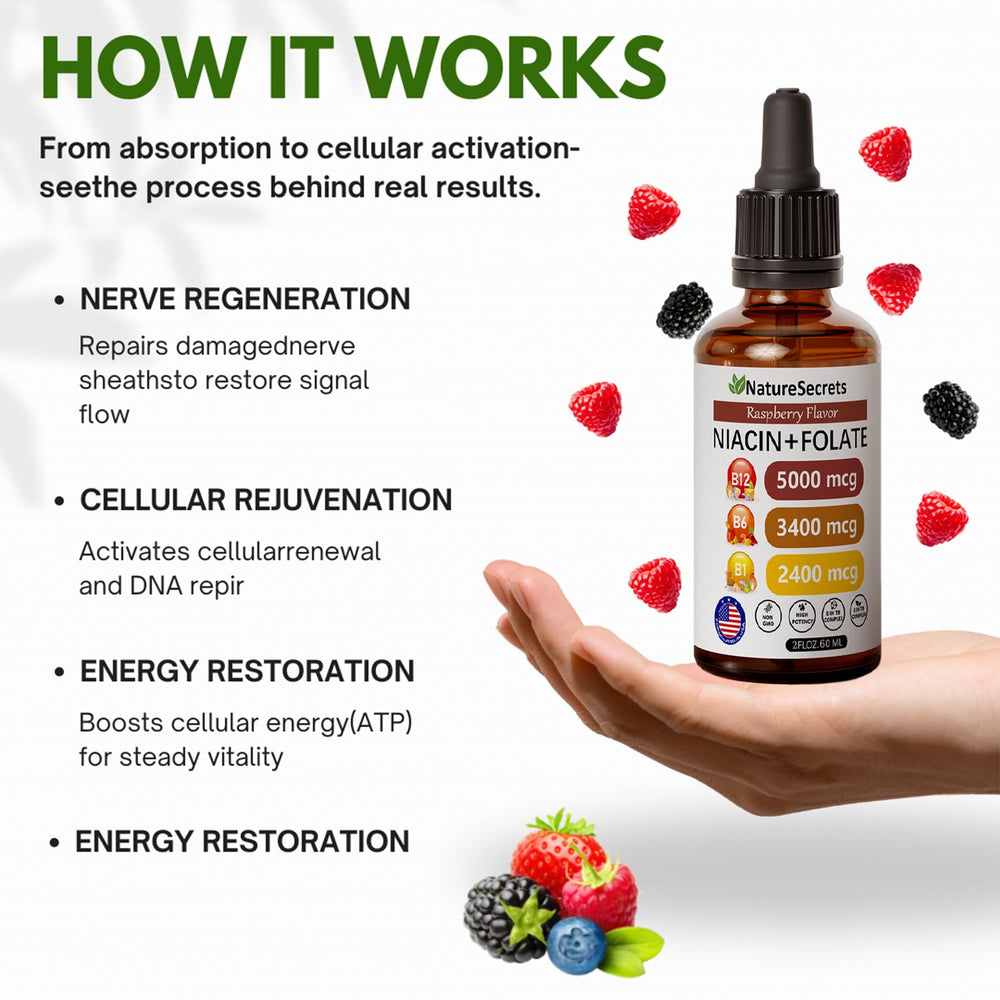 Relify NatureSecrets bottle label highlights vegan, gluten-free B-complex benefits.