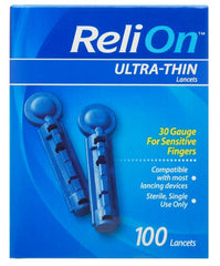 ReliOn ultra-thin blood lancets designed for comfortable sampling.