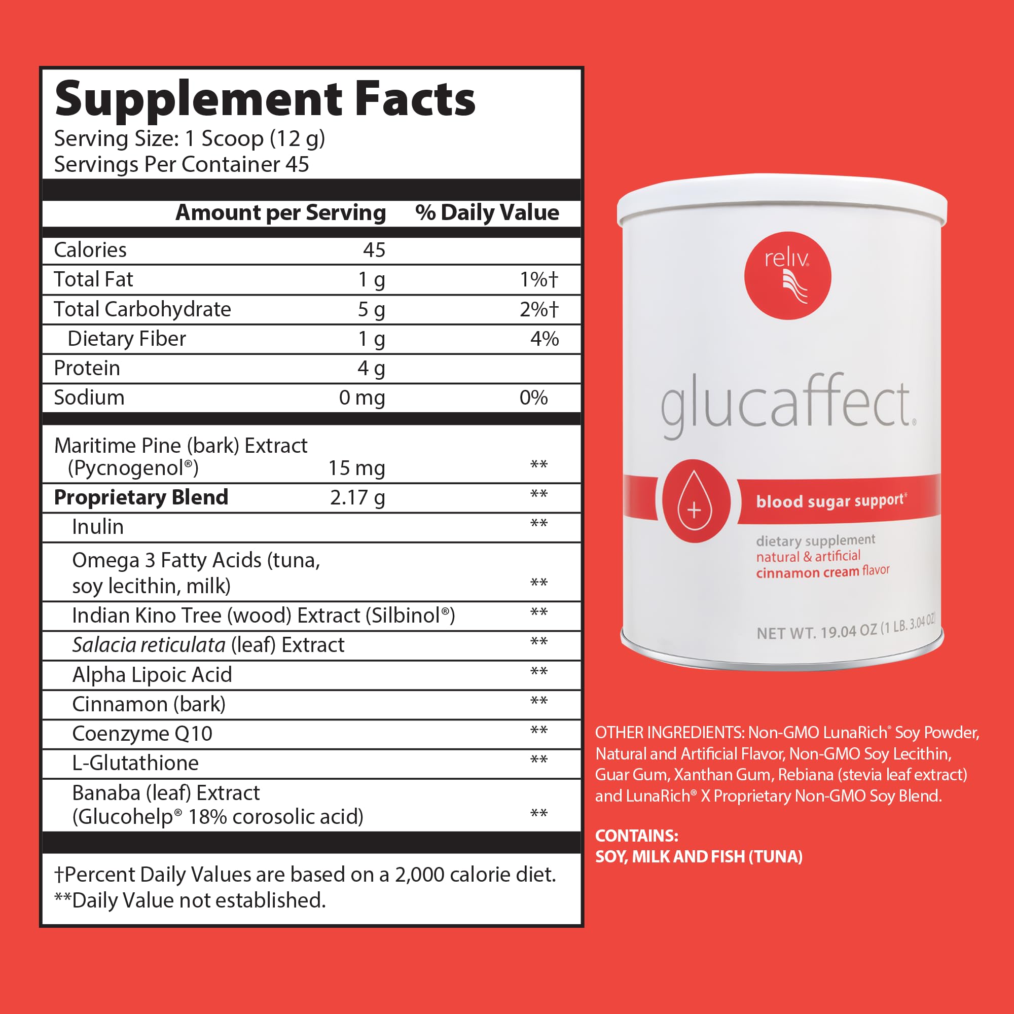 RELIV GlucAffect scoop-dispense illustrating easy measurement for consistent daily use.