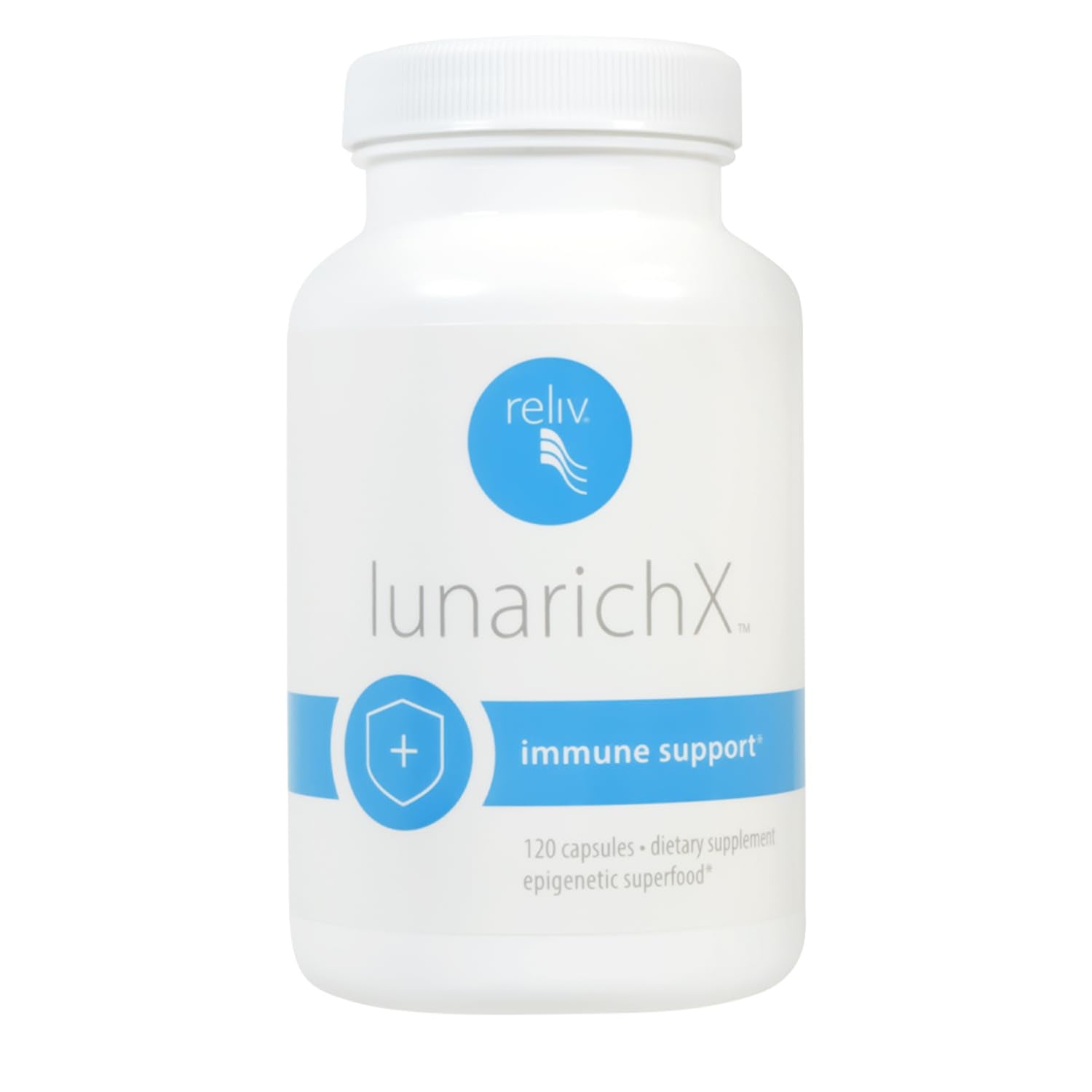 RELIV LunaRich X capsules bottle shown for daily wellness routine