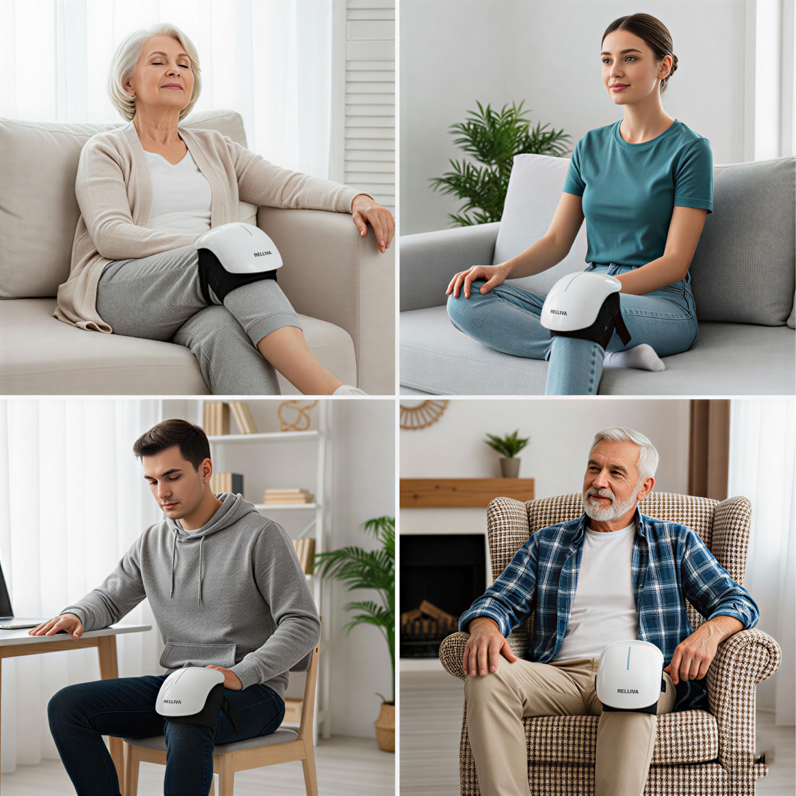 RELLIVA Knee Massager Pro+ adjustable straps and memory function for personalized sessions.