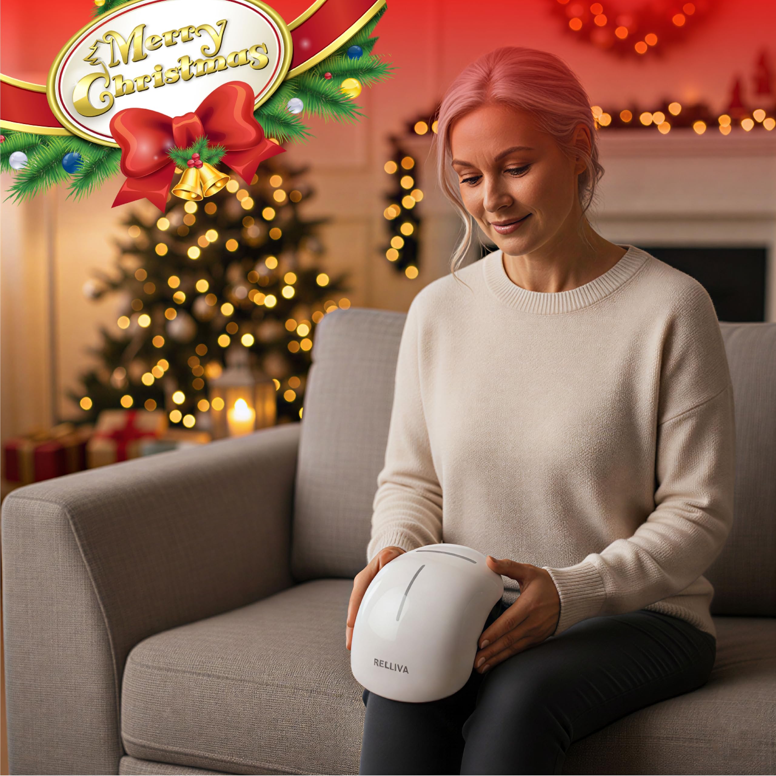 RELLIVA Knee Massager Pro+ side view showing adjustable straps for a comfortable fit.