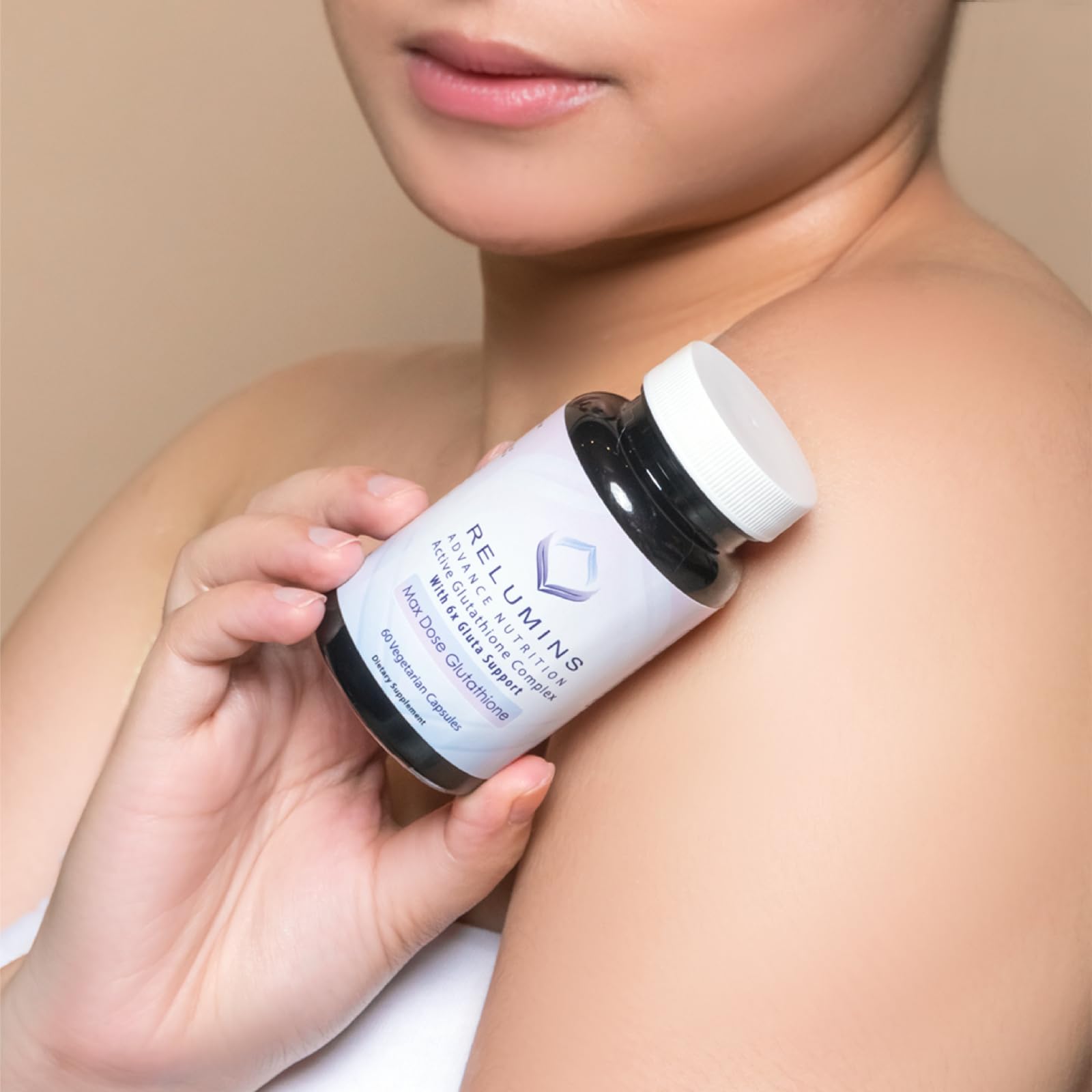 Relumins Boosters bottle highlights Alpha Lipoic Acid for enhanced antioxidant support