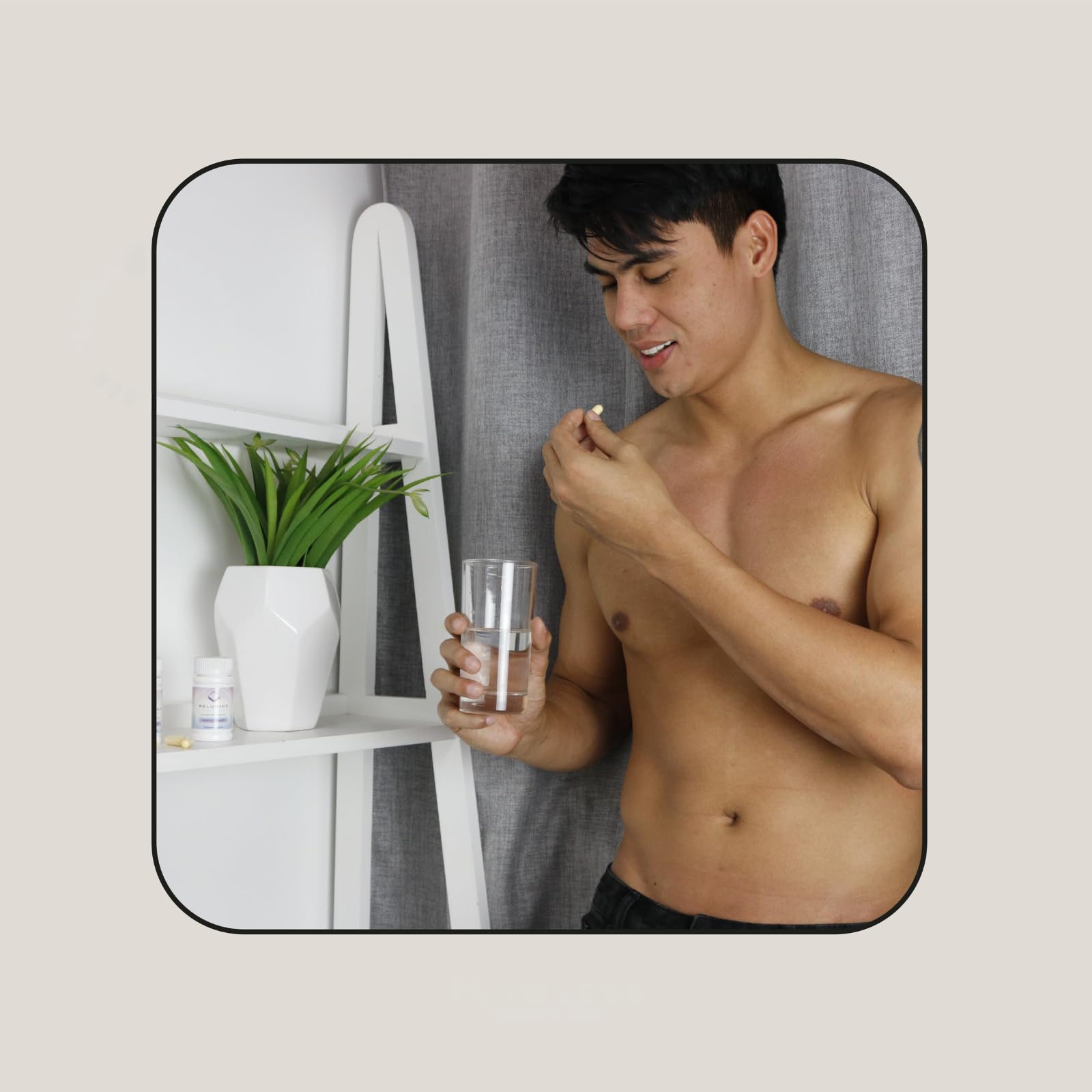 Relumins Advanced Glutathione Booster information card highlights daily wellness potential