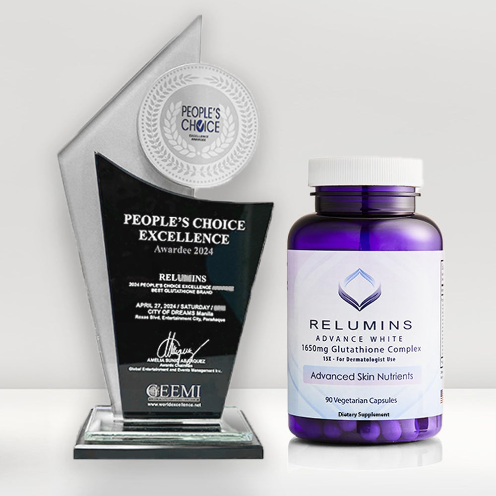 Relumins capsules close-up showing easy daily dosage