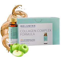Relumins collagen drink apple bottle—daily ritual for hydrated, glowing skin.