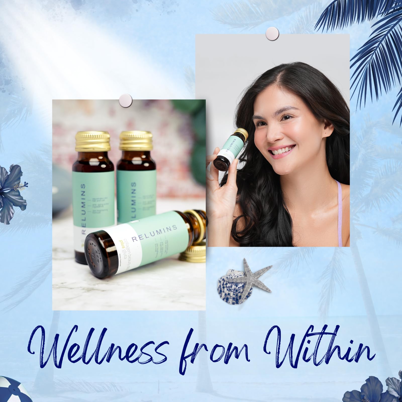Relumins Collagen, vertido en vaso con sabor manzana para rutina matutina