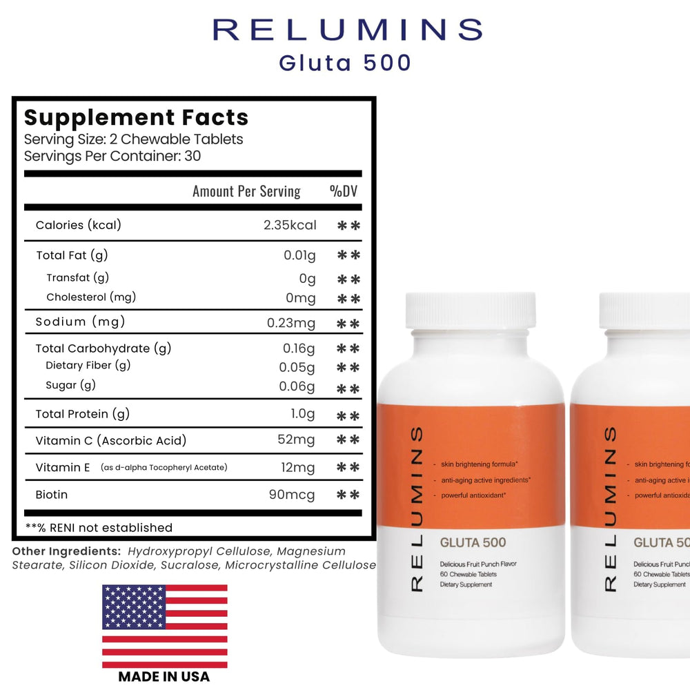 Relumins Gluta 500 two-bottles packaging for ongoing use