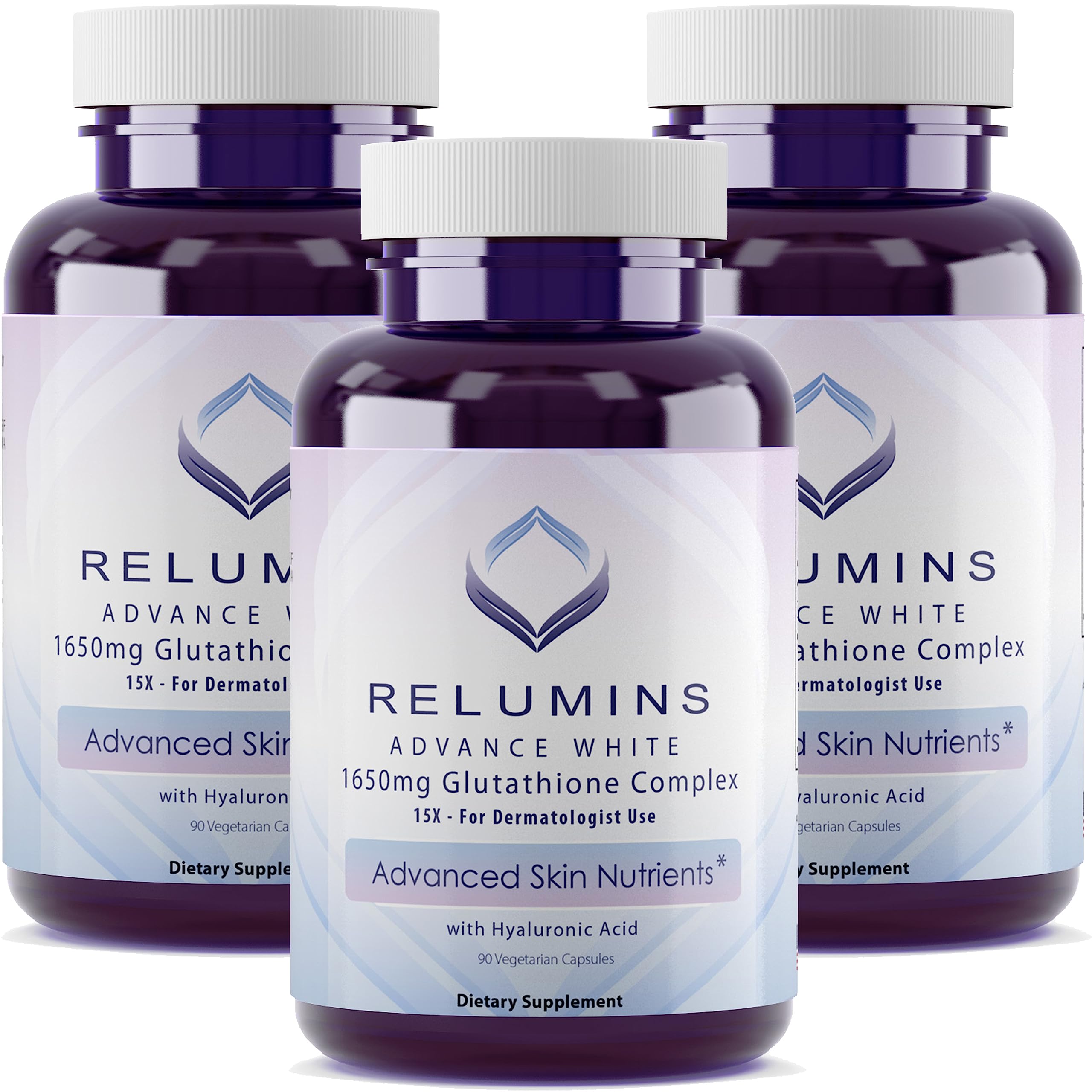 Relumins Glutathione 1650mg bottle highlighting antioxidant support for daily wellness