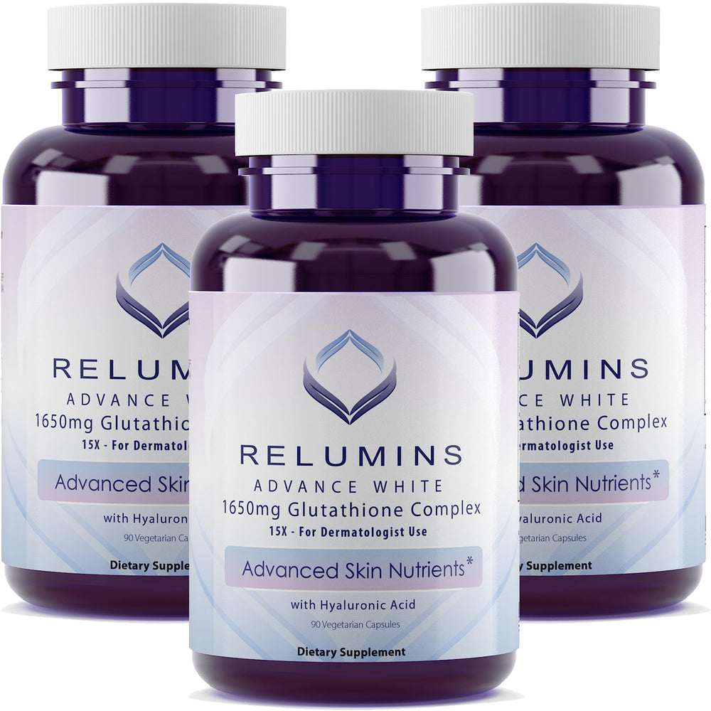 Relumins Glutathione 1650mg bottle highlighting antioxidant support for daily wellness