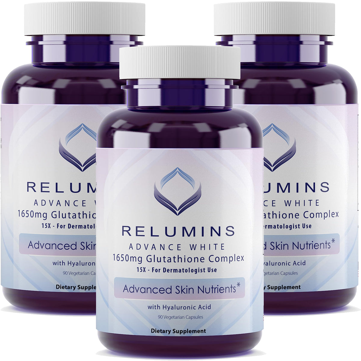 Relumins Glutathione 1650mg bottle highlighting antioxidant support for daily wellness