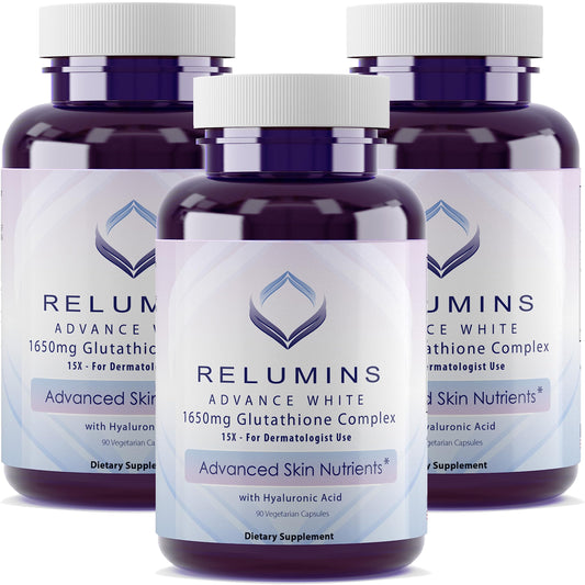 Relumins Glutathione 1650mg bottle highlighting antioxidant support for daily wellness