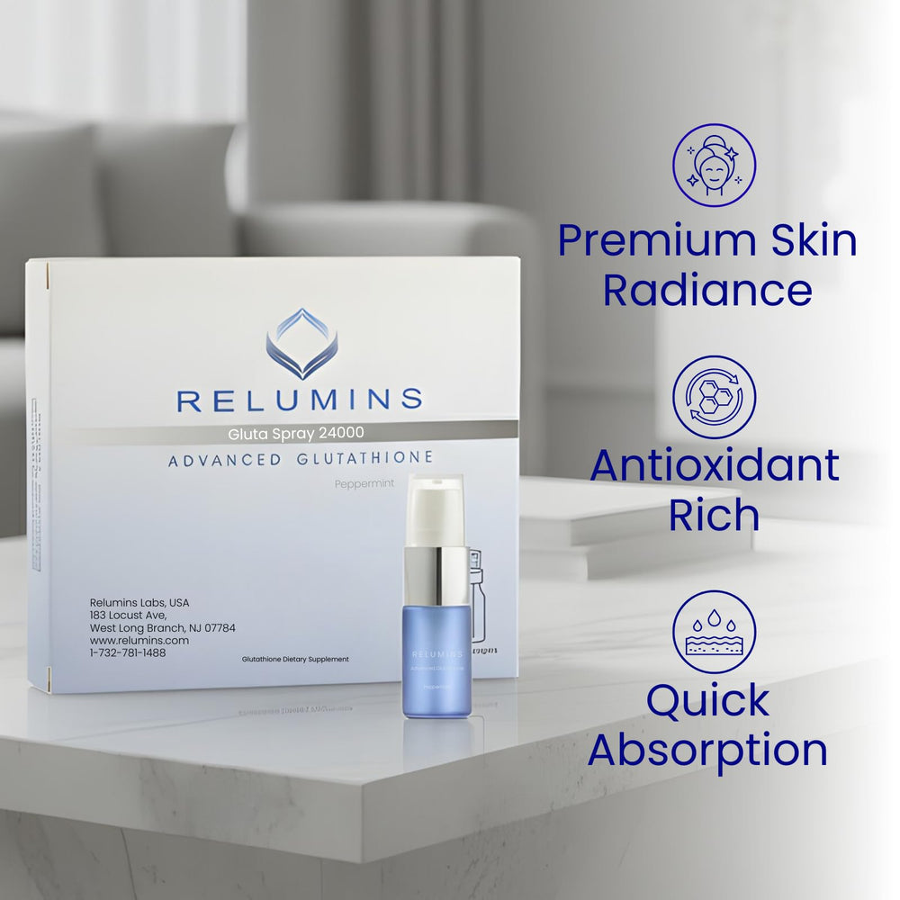 Relumins Glutathione spray application enabling easy dosing.