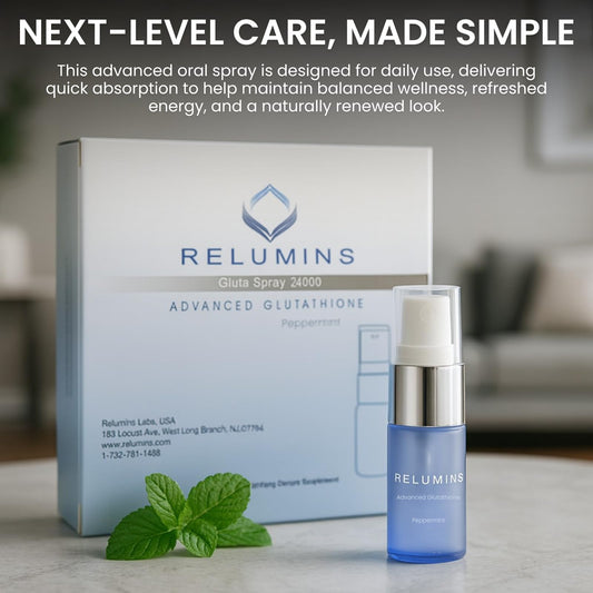 Relumins Glutathione spray dispense showing quick absorption.