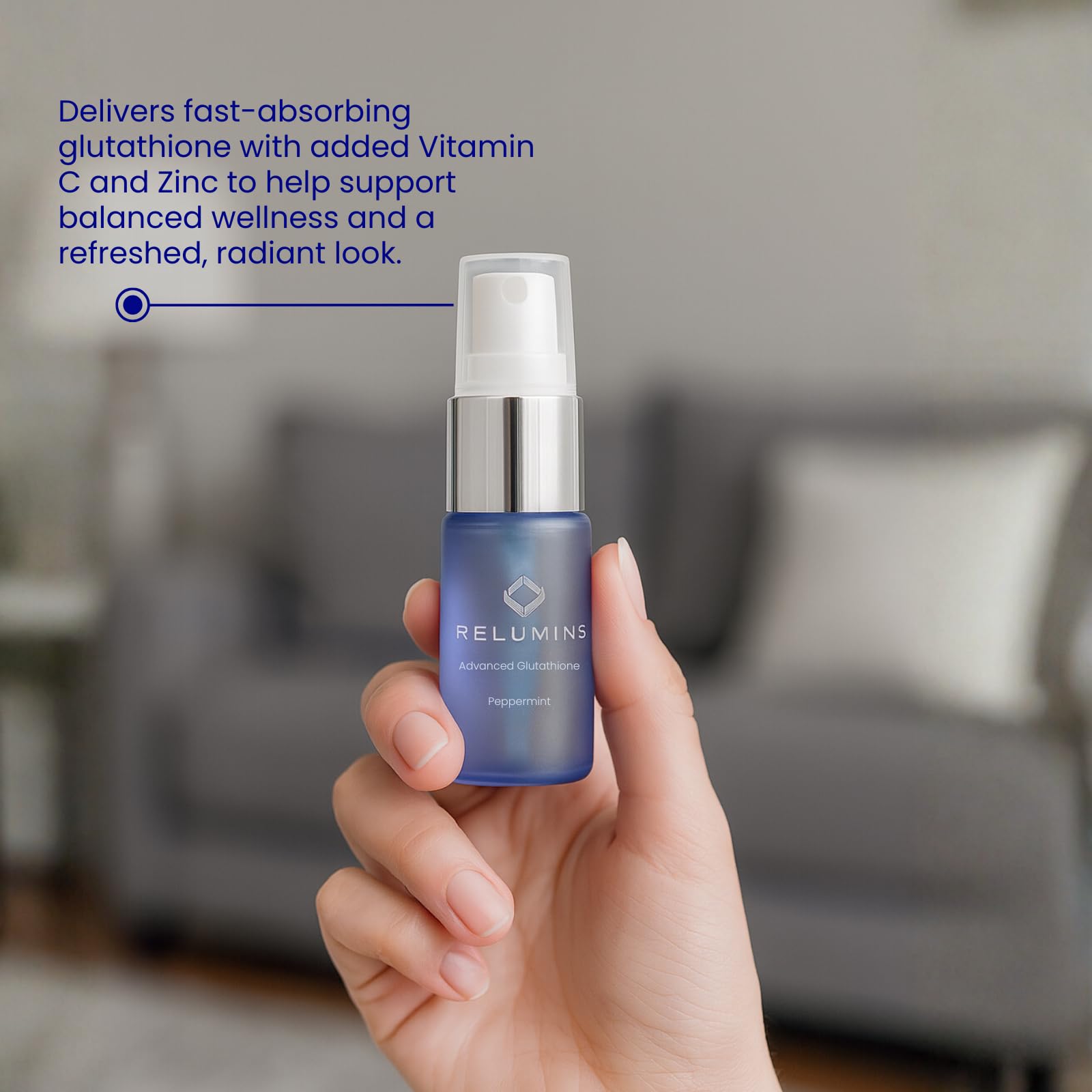 Relumins Glutathione spray packaging designed for travel.