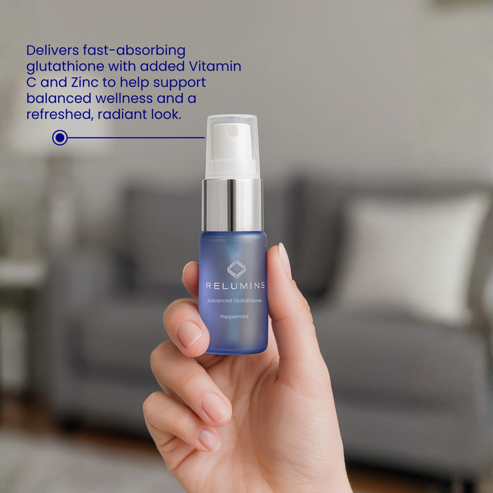 Relumins Glutathione spray packaging designed for travel.