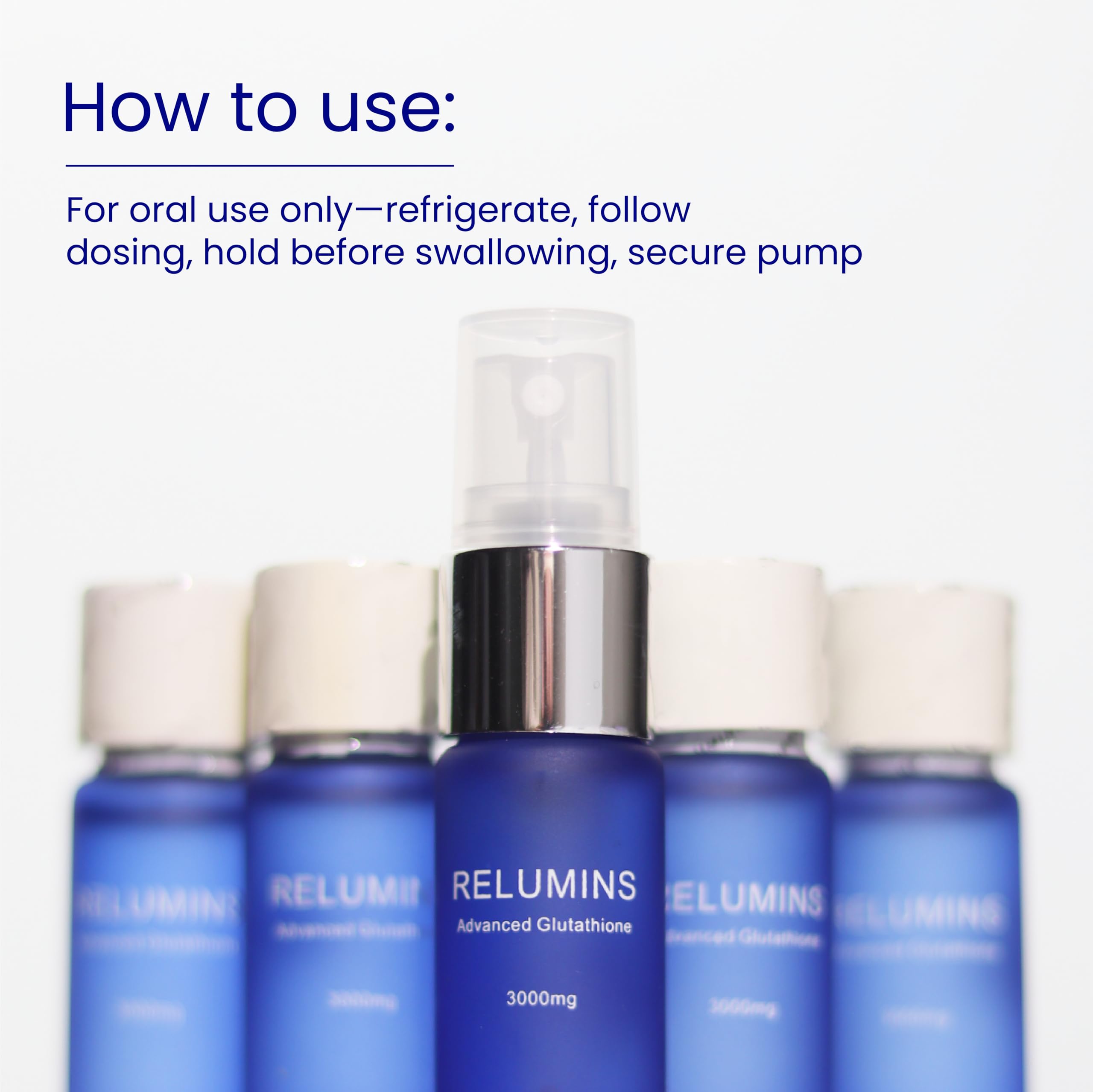 Relumins bottle cap close-up highlights gluten-free and allergen-free formulation.