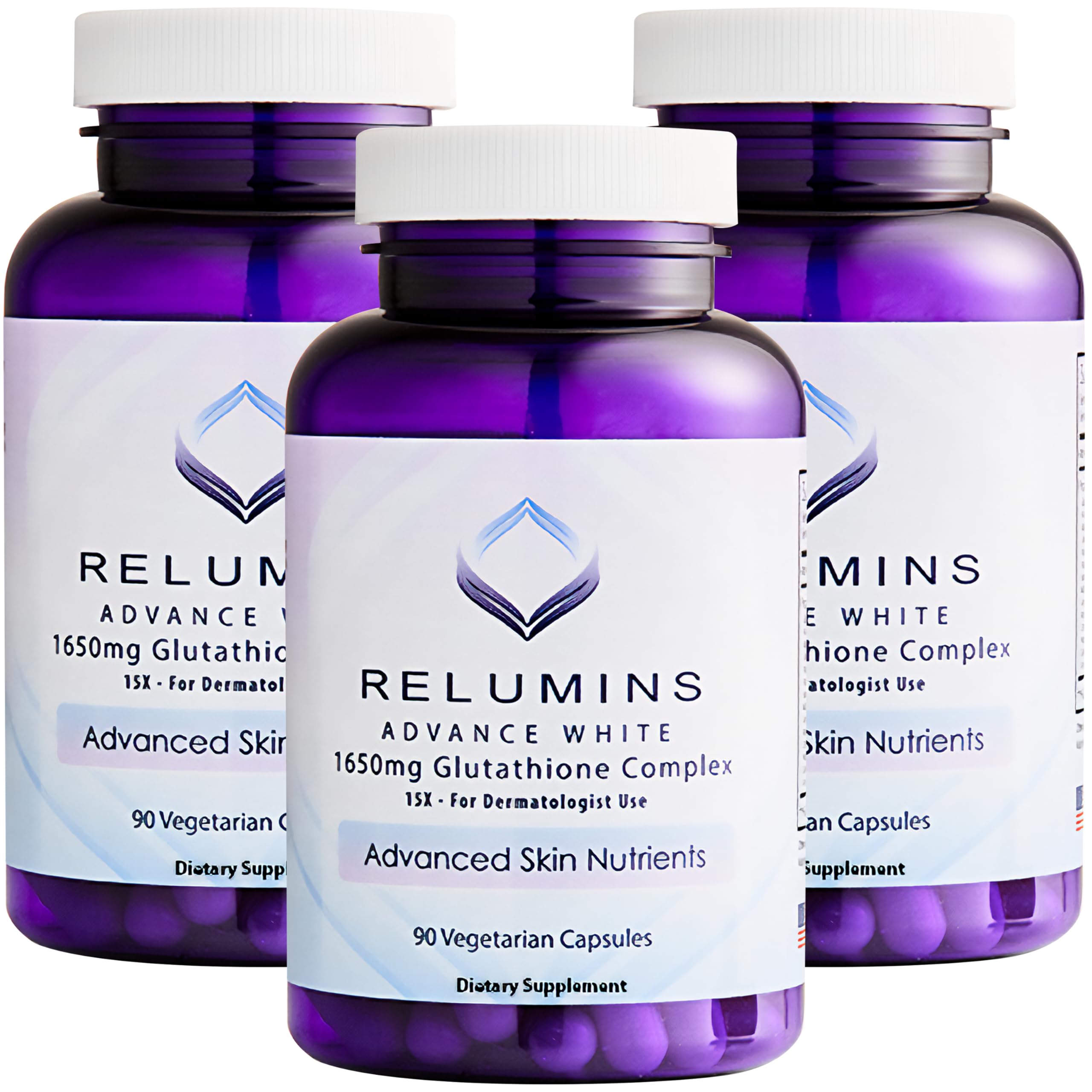 Relumins L-Glutathione Complex bottle front promoting radiant skin support.