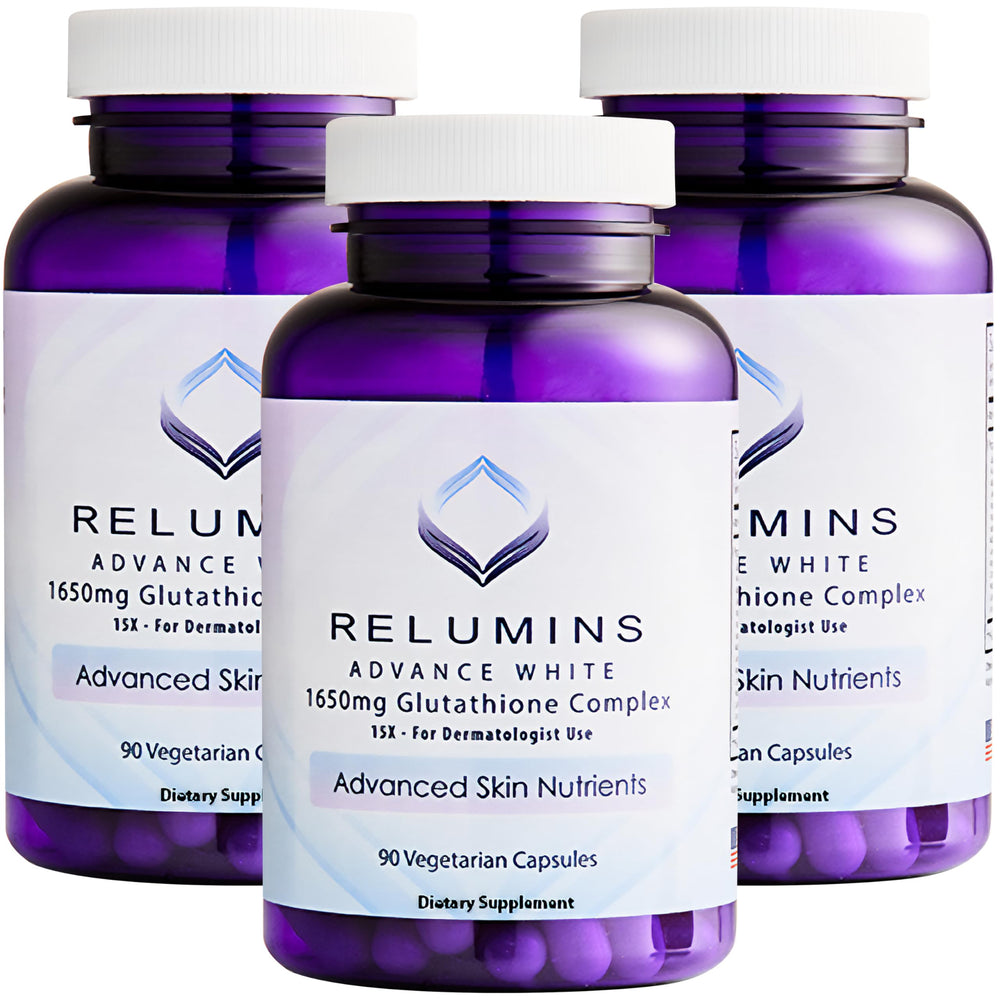 Relumins L-Glutathione Complex bottle front promoting radiant skin support.