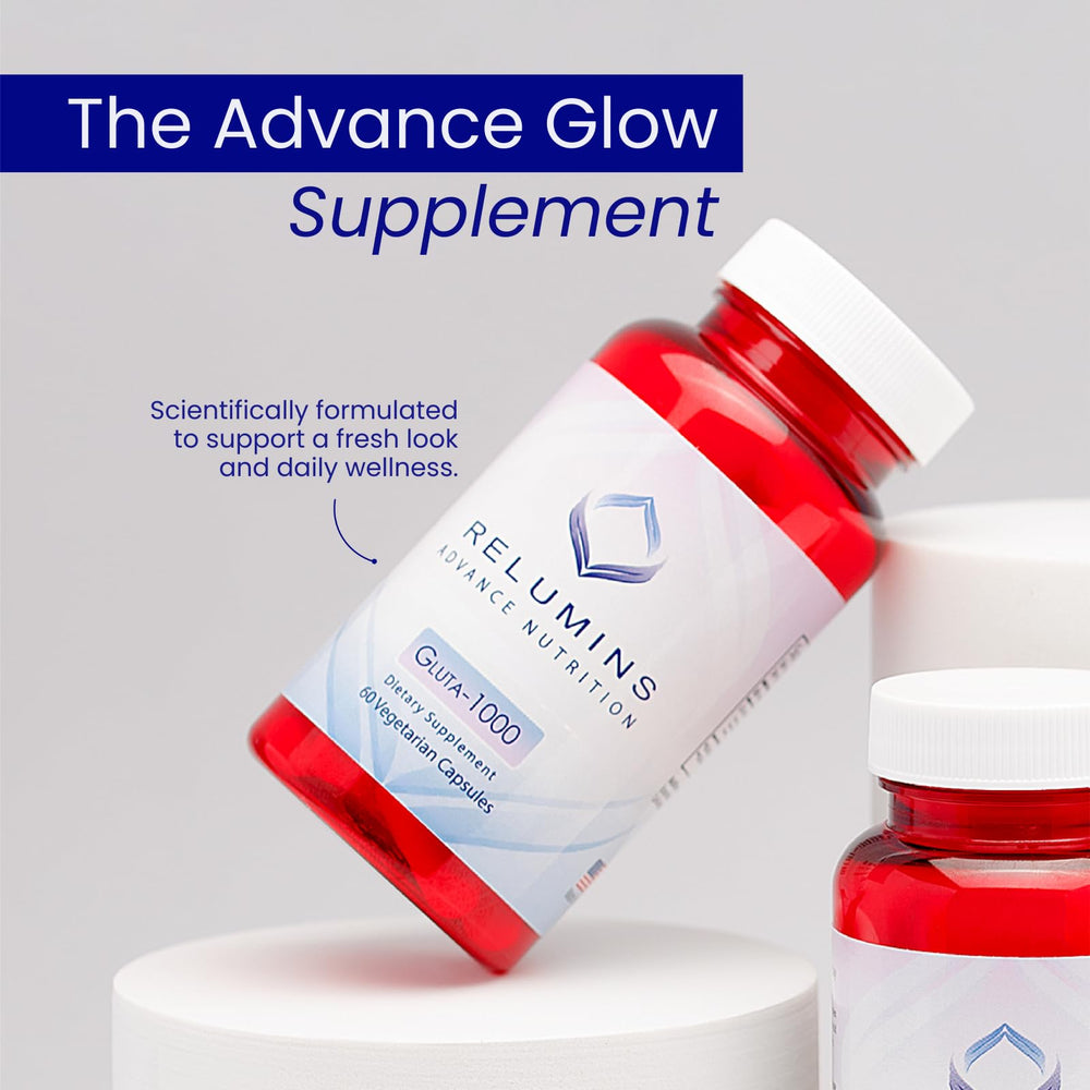 Relumins L-Glutathione label detail highlights 1000 mg potency.