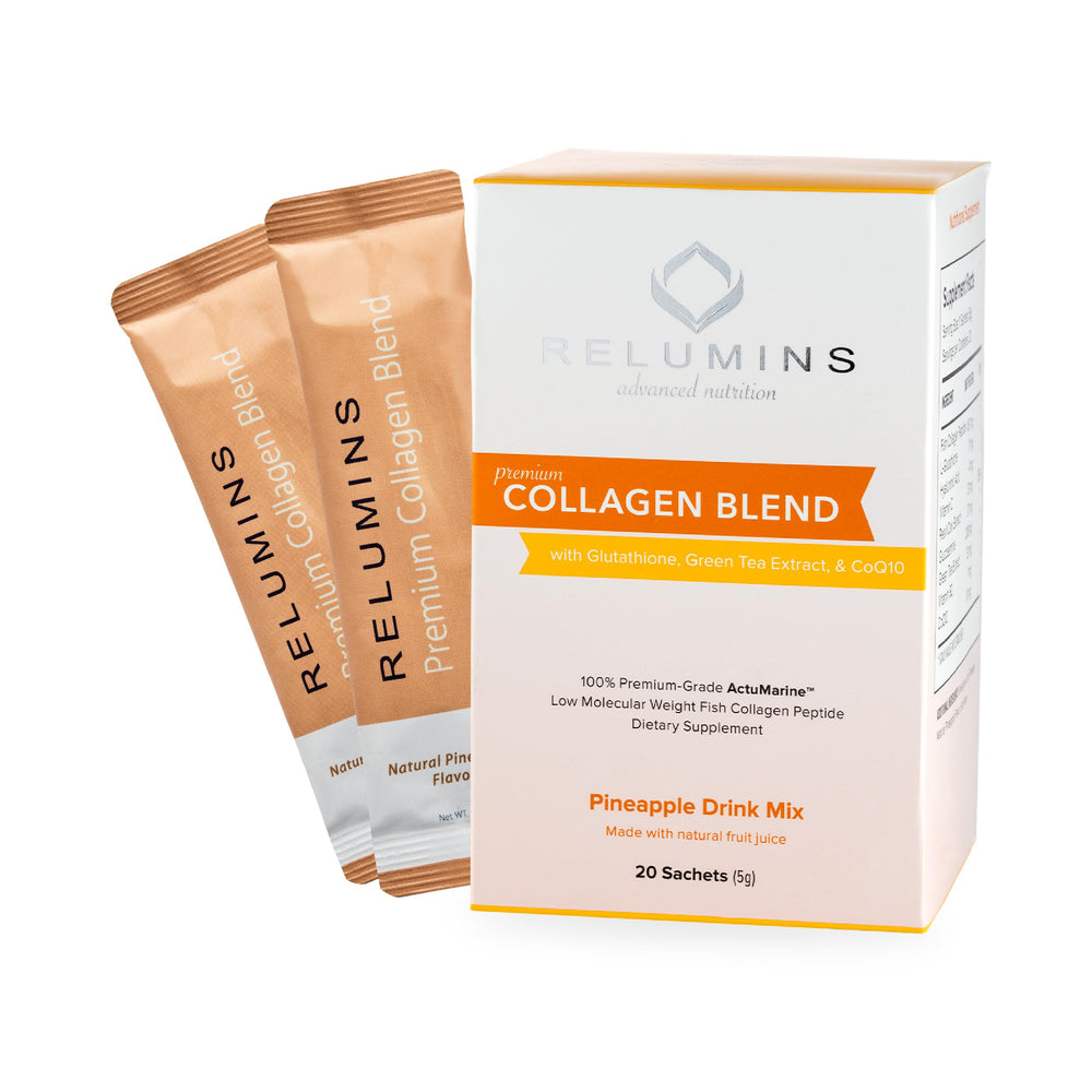 Relumins Marine Collagen bottle pour for a radiant skincare look.