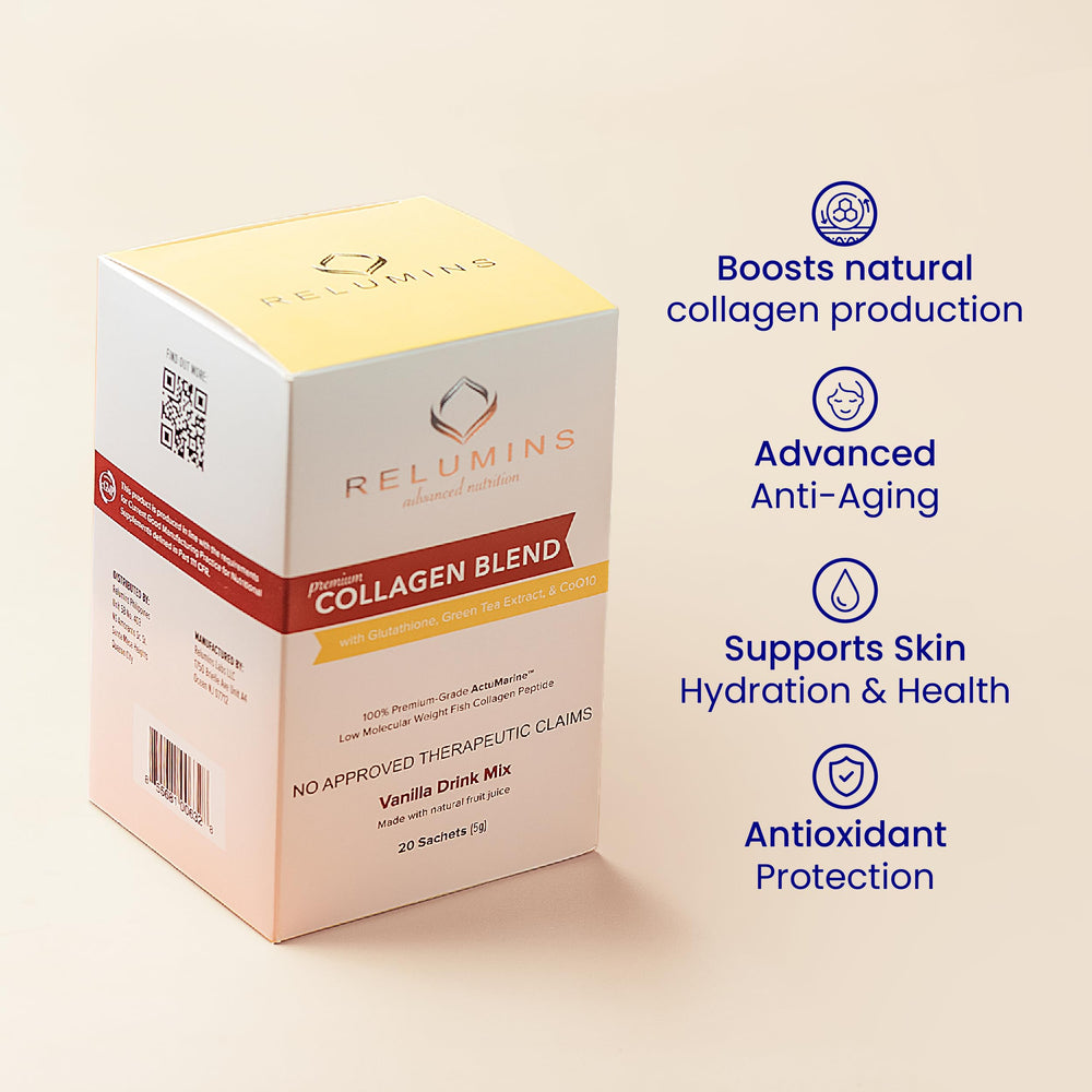 Relumins Marine Collagen Drink poured into a glass for glow