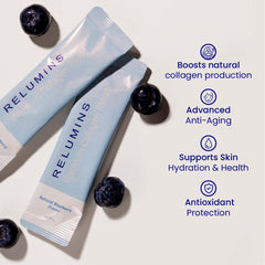 Relumins Marine Collagen label closeup highlights premium ingredients.