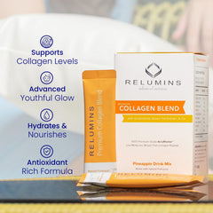 Relumins Marine Collagen Powder packaging box, premium skin-friendly formula