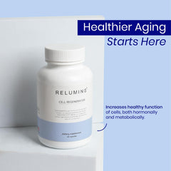 Relumins NAD+ capsules closeup shows vegan capsules for daily wellness