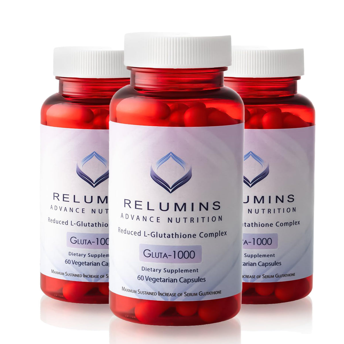 Relumins L-Glutathione bottle close-up for radiant skin support