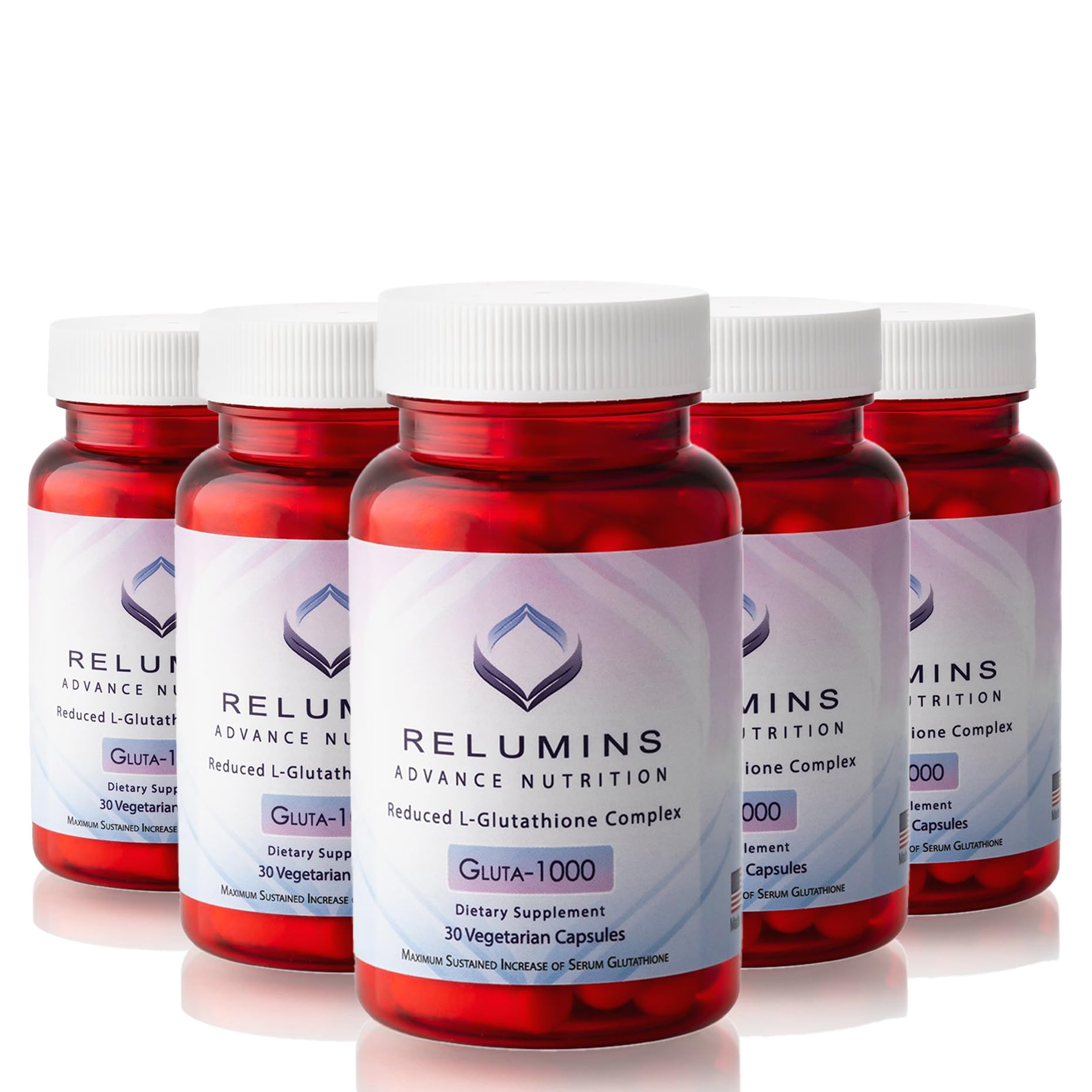 Relumins Spring Glow bottle displays the 1000mg glutathione complex for daily skin support.