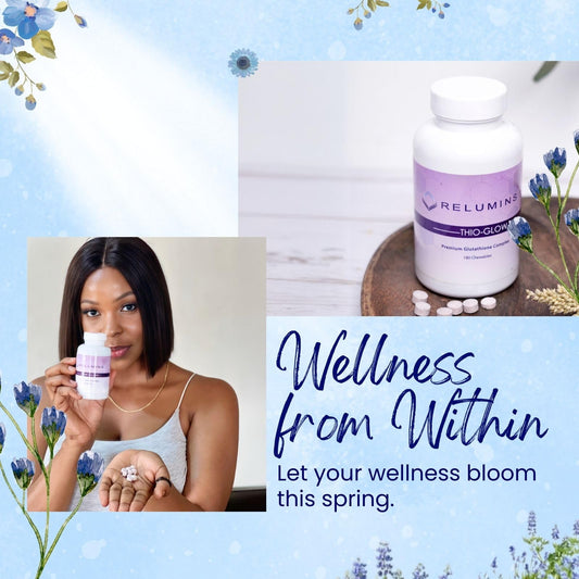 Relumins Thio-Glow berry-flavor chewables for tasty daily glutathione support.