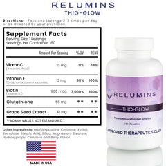 Relumins Thio-Glow month-long supply bottle for ongoing routine.