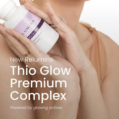 Relumins Thio-Glow sublingual tablets dissolving quickly for fast absorption.