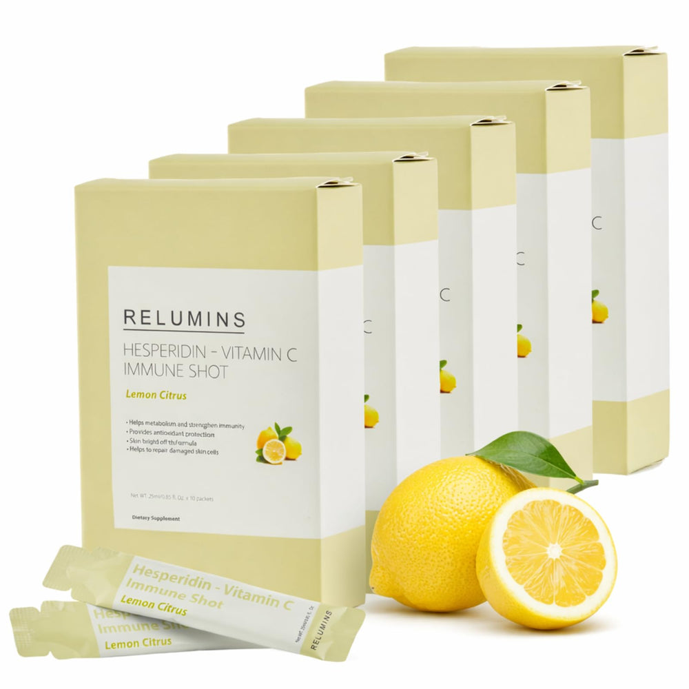 Relumins Vitamin C Shots lemon pour for daily hydration and antioxidant support.