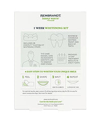 Rembrandt StayPut custom-fit strips close-up highlight secure fit for comfortable whitening.