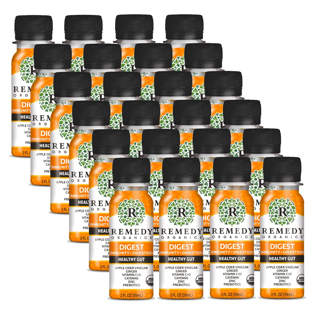 Remedy Organics Immunity Plus Shot bottle front promotes daily energy and wellness.