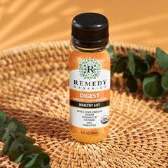 Remedy Organics Immunity Plus Shot ingredients close-up showing elderberry and ginger.