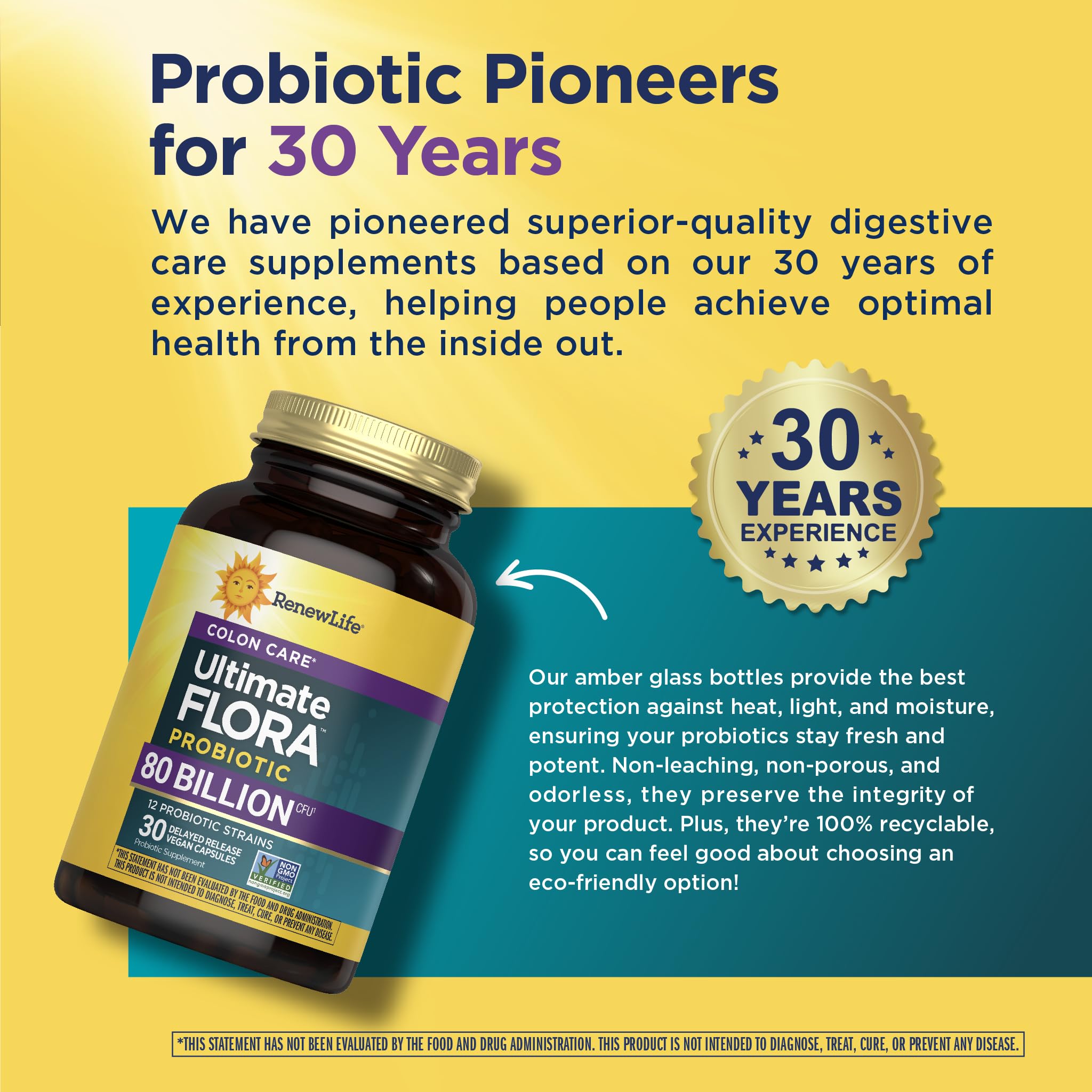 Renew Life Colon Care 12-strains graphic highlights diverse probiotic blend.