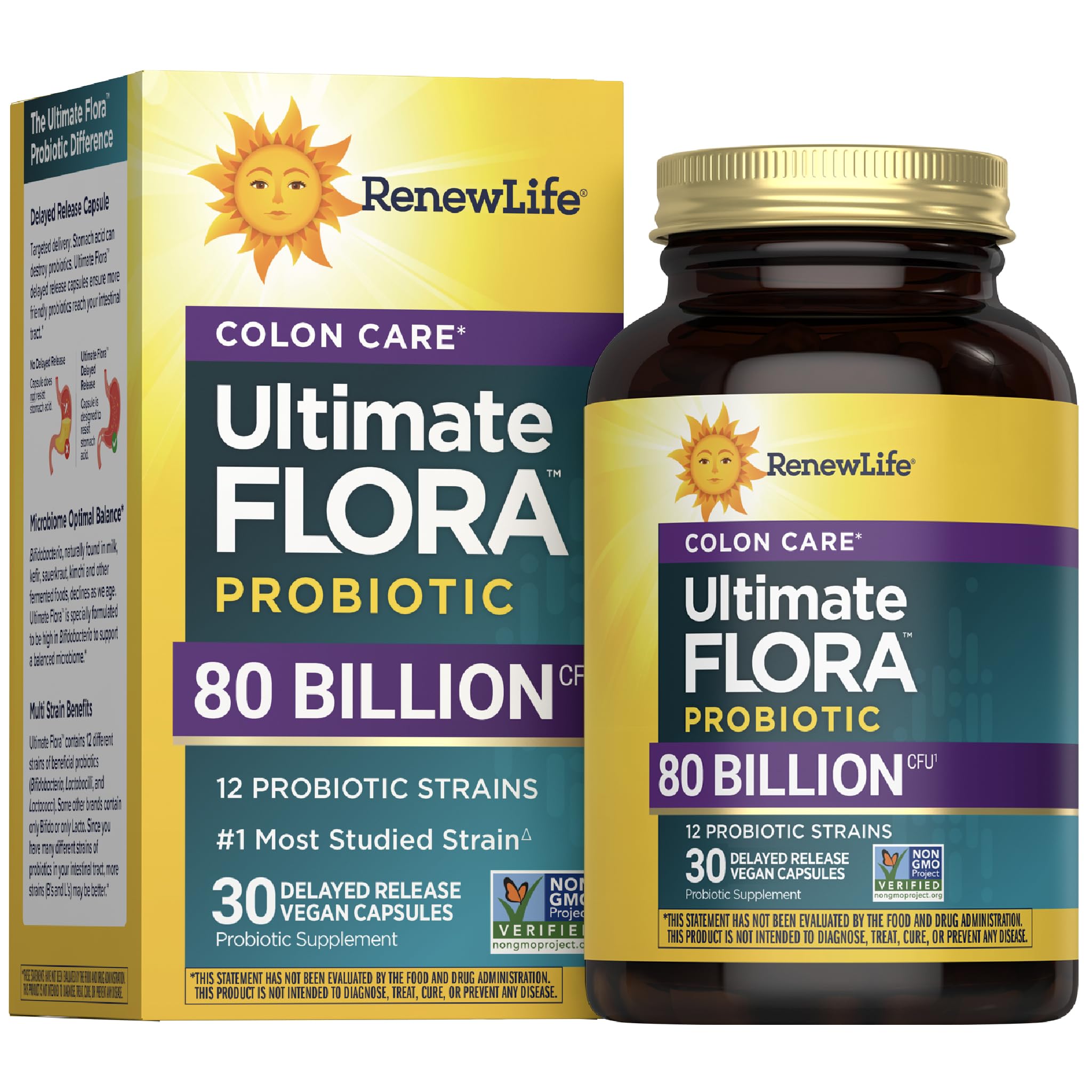 Renew Life Colon Care bottle front showing daily gut support and 80 billion CFU.