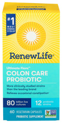 Renew Life Colon Care bottle shows 80 billion CFU per capsule for daily use.