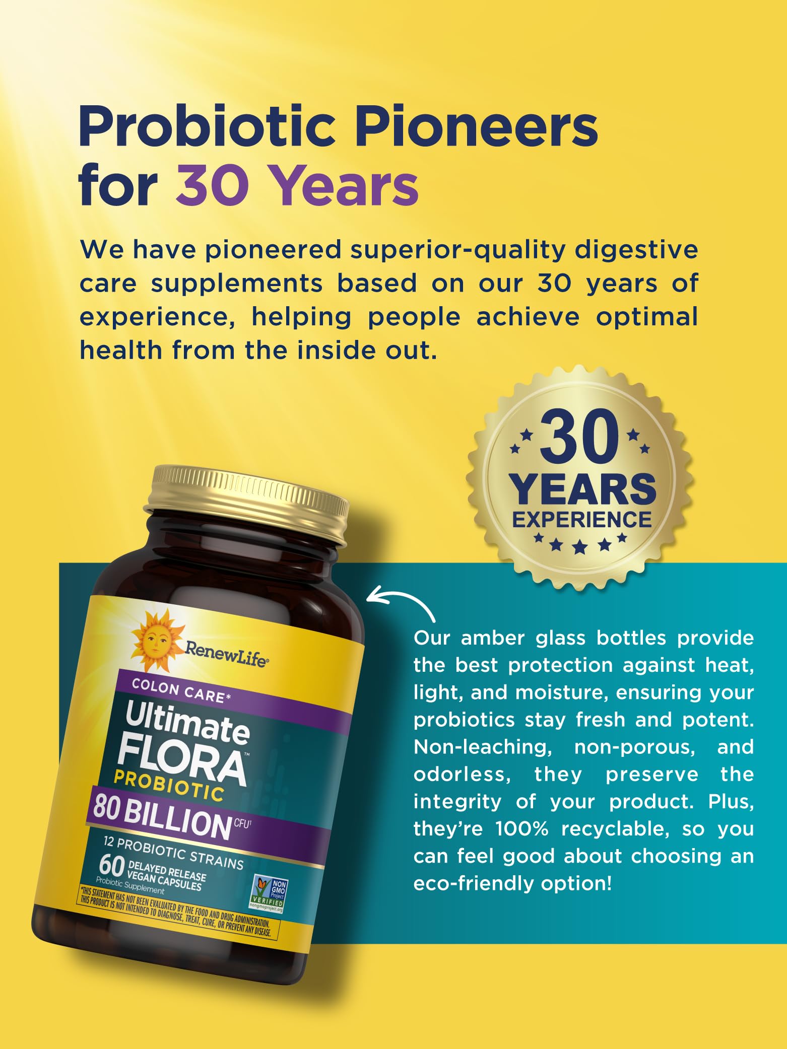 Renew Life daily-use capsule with water, illustrating easy daily routine.