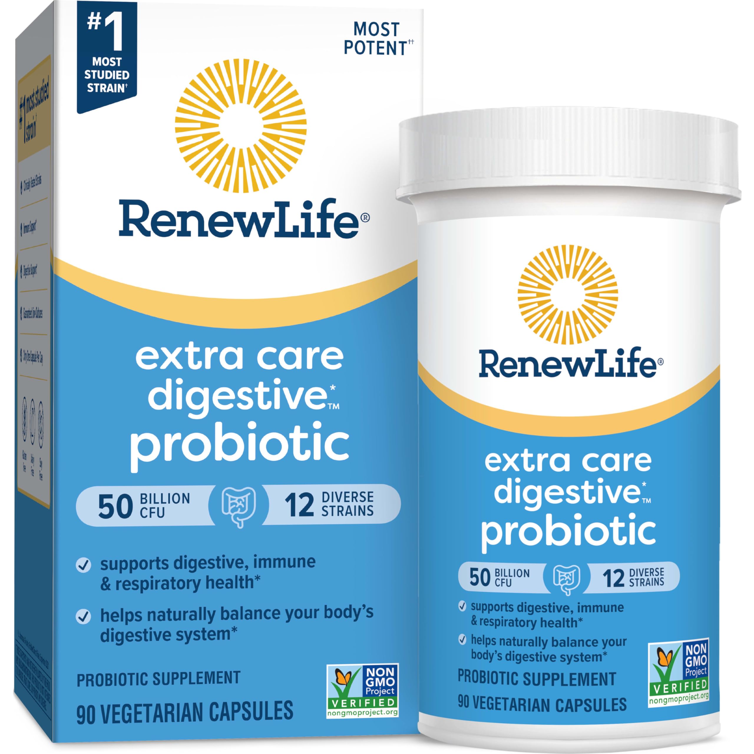 Renew Life Extra Care Digestive Probiotic in-use daily routine for gut wellness.