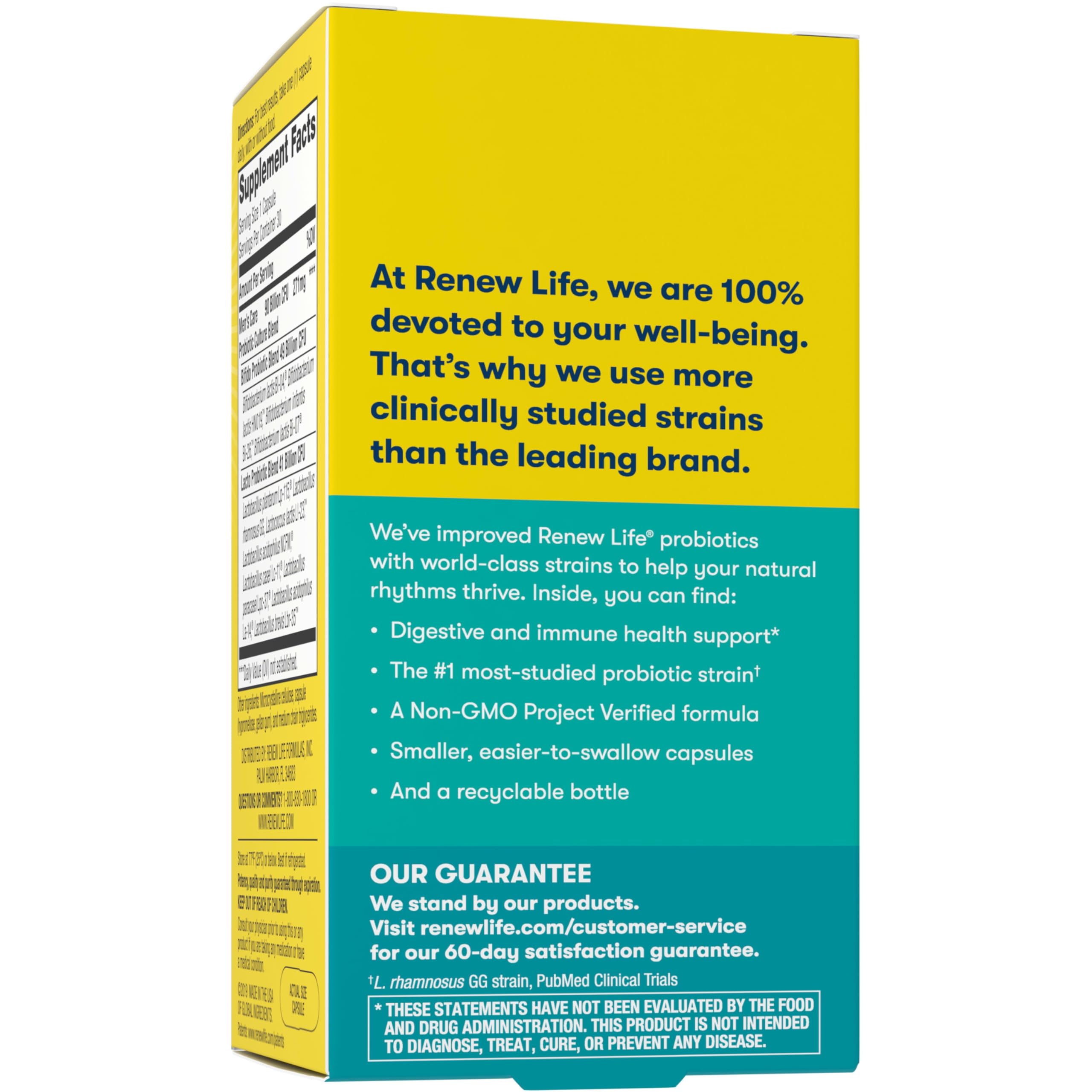 Packaging shows science-backed, clinically studied strains for men's health.