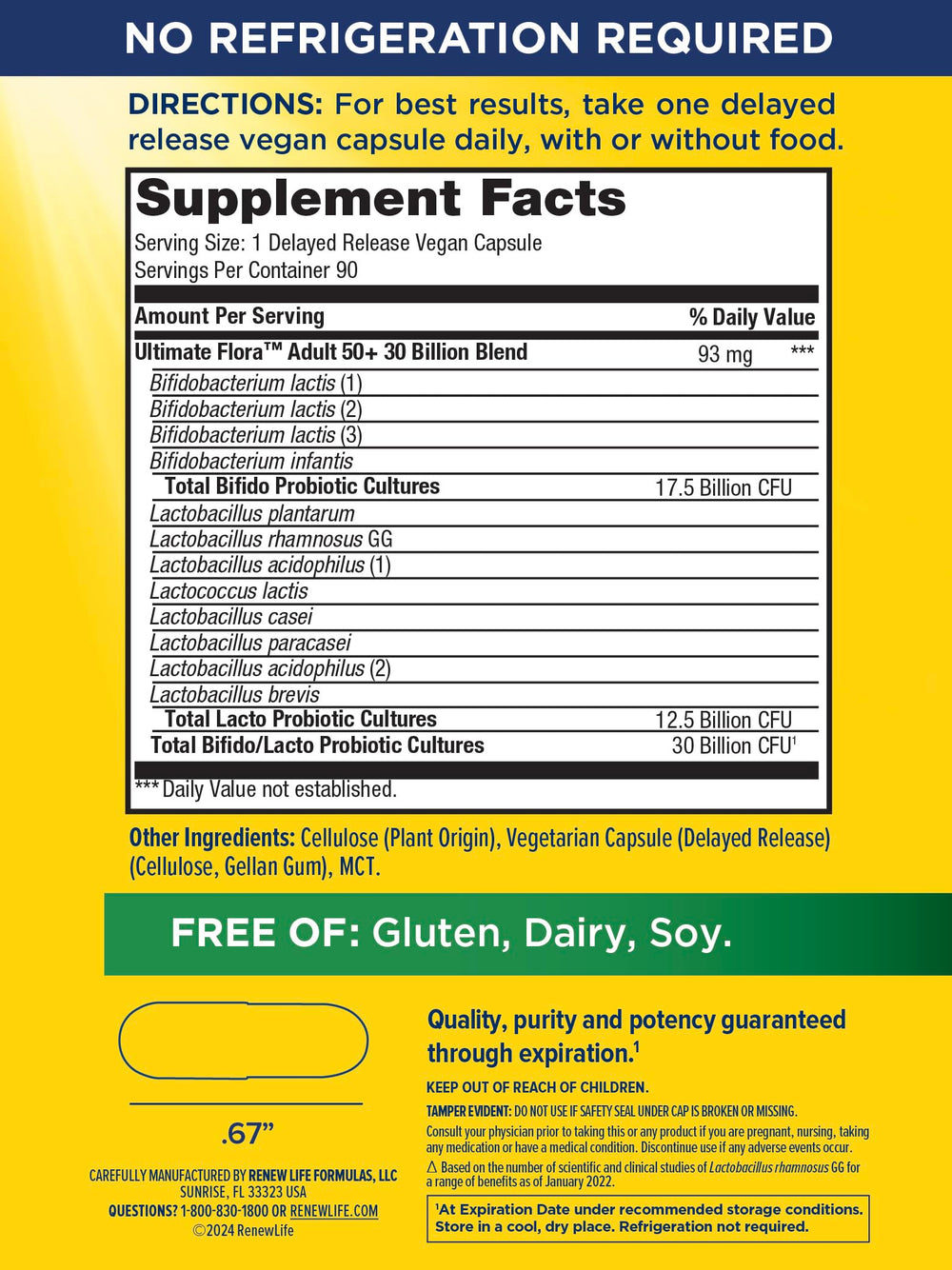 Closeup of Renew Life Probiotic Adult 50 Plus capsules for easy daily use