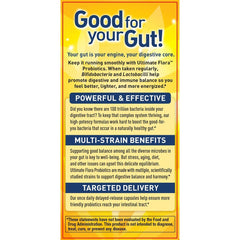Renew Life Ultimate Care Probiotic Capsules closeup highlighting multi-strain formula for gut balance.