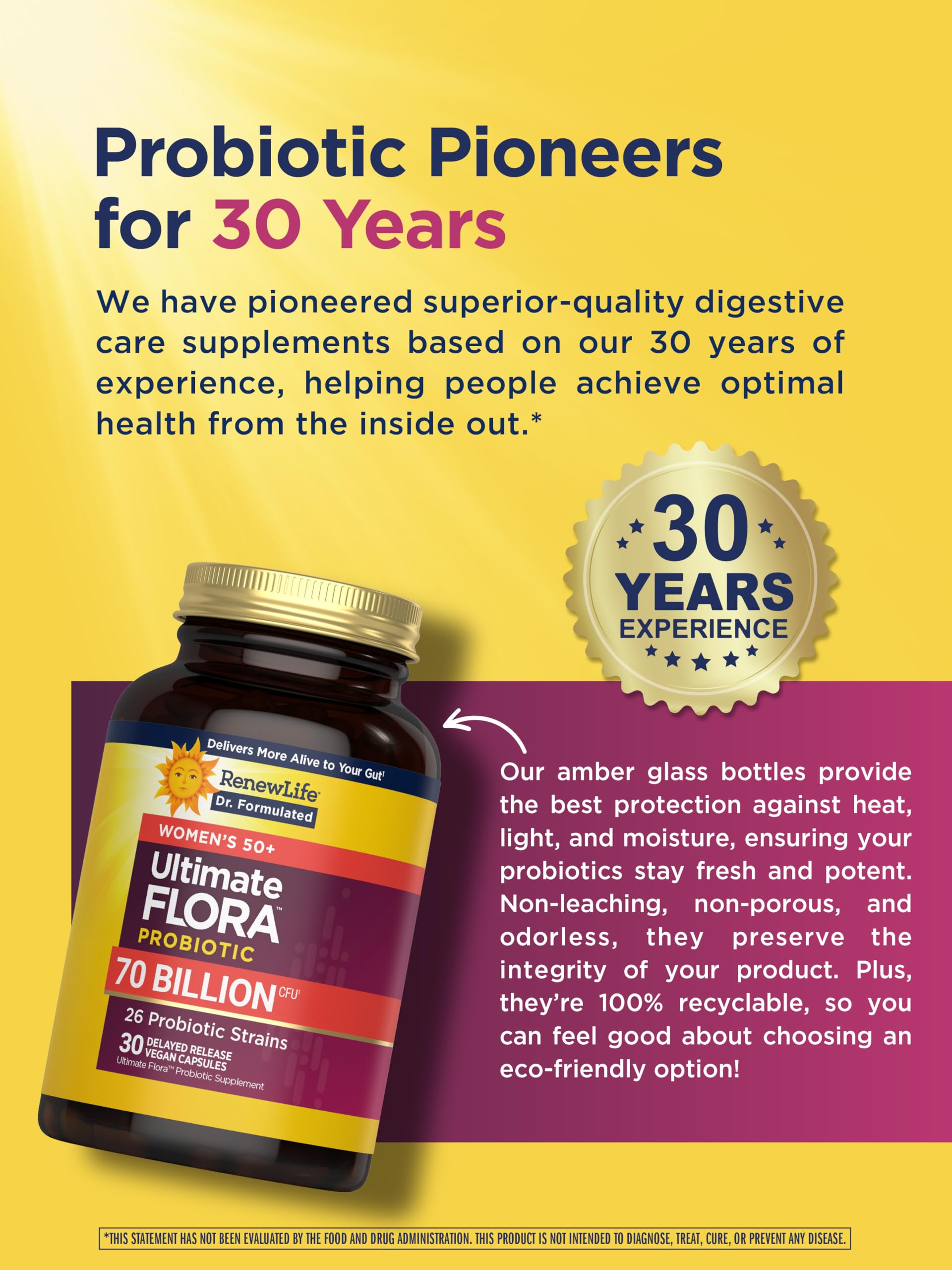 Digestive health support visual with Renew Life Ultimate Flora product.