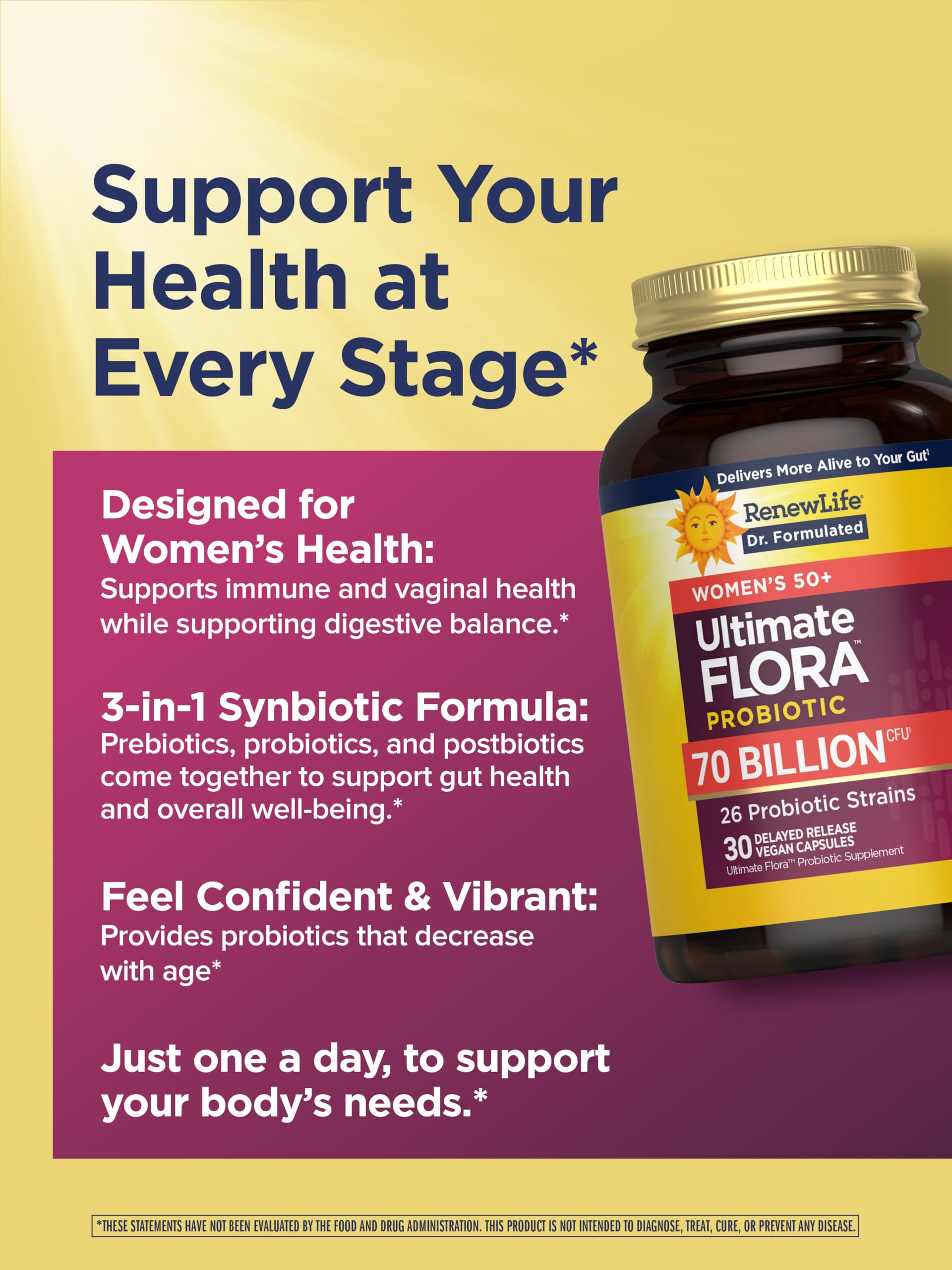 Vegan dairy-free Renew Life Ultimate Flora formula in a capsule form.