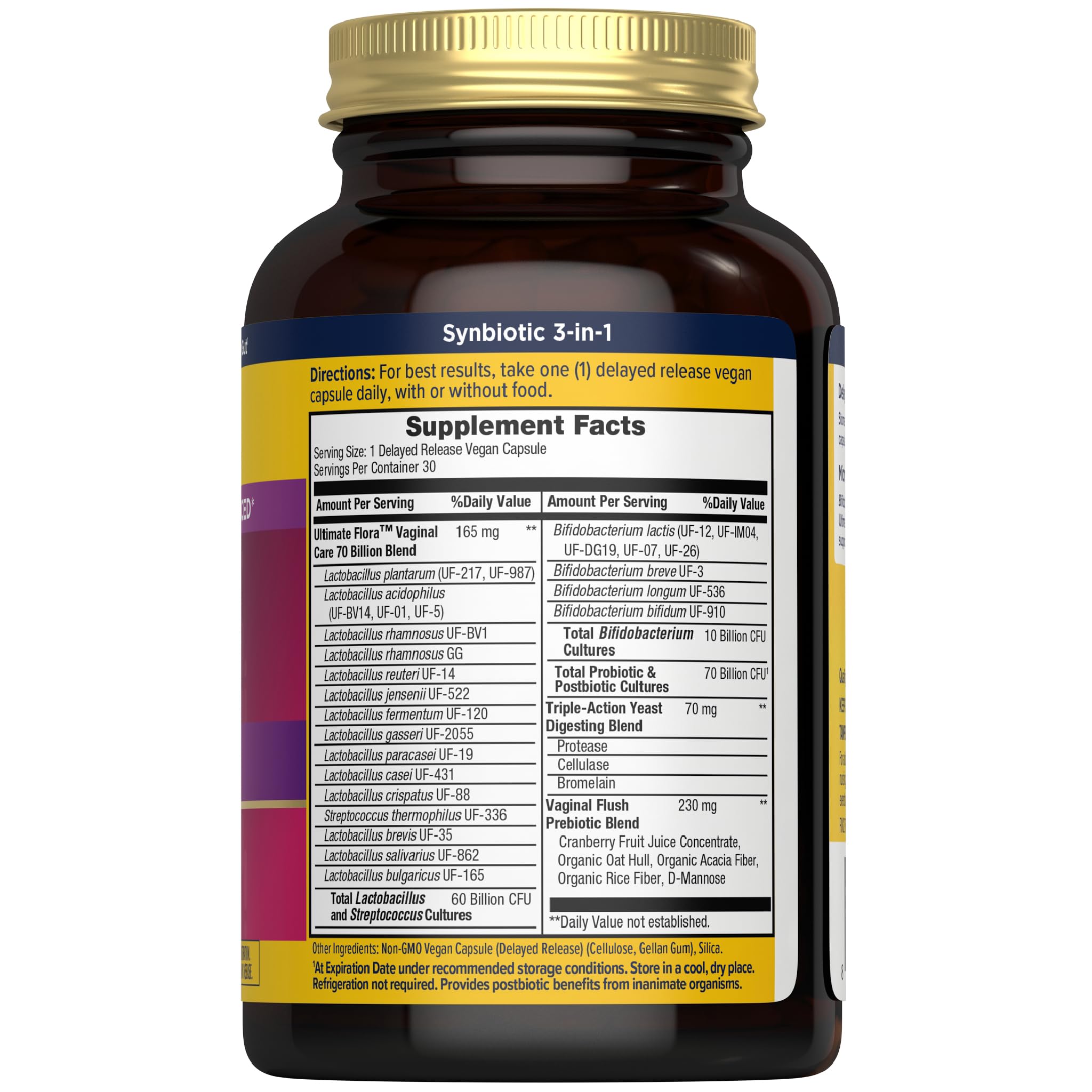 Renew Life Ultimate Flora Women capsules close-up highlighting 70 billion CFU.