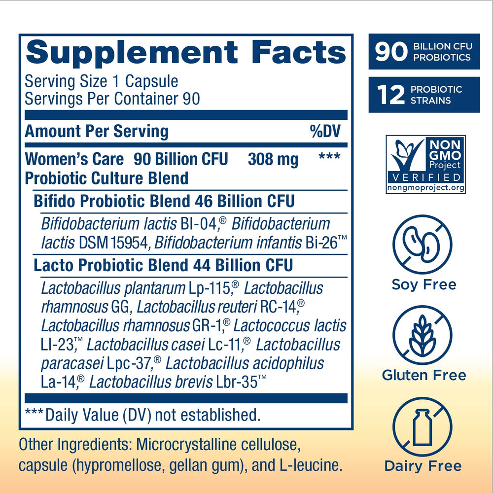 Close-up of Renew Life Women's Care capsules highlighting 25 Billion CFU per dose.
